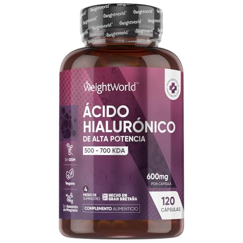 Ácido hialurónico 600 mg por temporada, 120 cápsulas veganas de 500 - 700 KDA - Ingredientes de origem natural, sem OGM, sem químicos, sem glúten e sem lactose para 4 meses de fornecimento