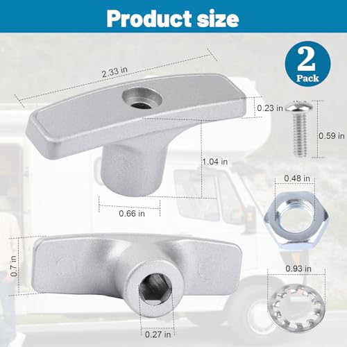 Image of RV Waste Valve Handle Replacement for Waste Valve Extension Rod RV Parts Tank Hose Handle, Aluminium Flexible & Lightweight RV Waste Valve Handles Kits with 4 Nuts 2 Screws 2 Gasket - 2 Pack