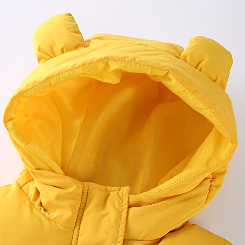 Boys Winter Puff Coats Winter Warm Outwear Vest Jacket Coat Bear Ears Solid Color Yellow2