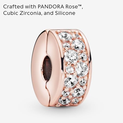Pandora Clear Pavé Clip Charm - Gift for Her - Compatible Moments - With Gift Box Rose with Cubic Zirconia4