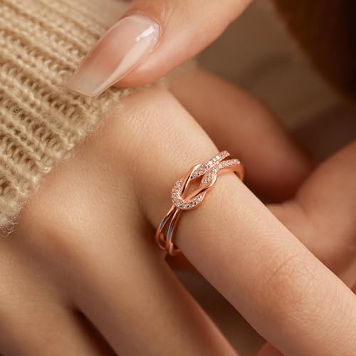Kifuteng Mother Daughter Rings Best Friend Knot Rings 925 Sterling Silver Knot Ring Dainty Czs Stacking Square Ring Bands For Women Valentine'S Day Gifts Jewelry Size 5-10 thumb #2