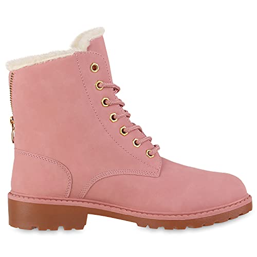 VAN HILL Warm Gefütterte Worker Boots Damen Outdoor Stiefeletten Robust 124555 Rosa 39