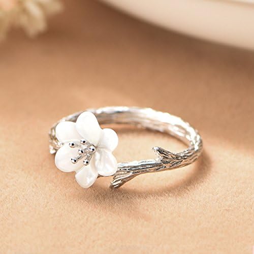 Jewboo 925 Sterling Silver Original Sakura Open Tail Ring Adjustable Shell Carving Flower For Women Jewelry Gift