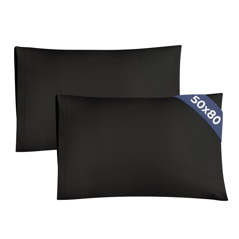 Federa 50x80 Nero- Set da 2 - Federe in Microfibra di Alta Qualità - Morbide, Confortevoli e Lavabili in Lavatrice - Federa 50x80 per Cuscini, Set 2 Federe Nero - OEKO-TEX Certificato
