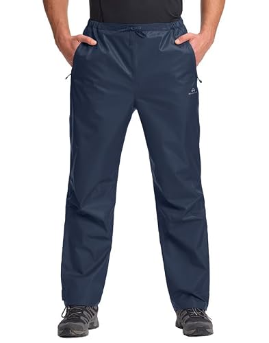 Fahrrad Regenhose Herren 20000mm Atmungsaktiv Leichte Packbar Radhose Wasserdicht Trekking Überhose 75D Strapazierfähig Verstellbare Knöchelreißverschluss mit 2 Reißverschlusstasche(Navy;L)