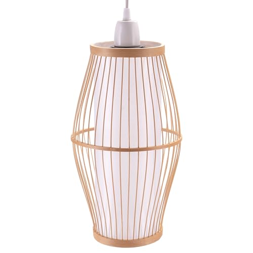 Decorasian Lampenschirm Bambus Ø 20cm x 35cm – Boho Lampenschirm für E27 Hängelampe – Natur Rattan Stil, Wiener Geflecht, indirektes Licht