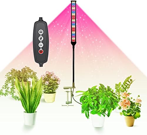 New improved Grow Light with Clip LED Growing Light Full Spectrum for Indoor Plants with Timer,Plant Growing Lamps with Adjustable Tripod&Gooseneck,4 Switch Modes 6 Brightness Settings , 1 head pro)