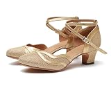 MINITOO Damskie brokatowe buty do tańca latynoskiego na imprezę wesele L271, Złoty, 36 EU