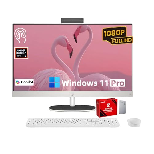 Image of HP 27 inch FHD IPS Touchscreen All-in-One Desktop Computer, AMD Ryzen AI 7 350 Up to 5.0GHz, 64GB DDR5, 4TB SSD, AI Copilot+ PC, Wi-Fi 6, Bluetooth 5.4, Windows 11 Pro, Wireless Keyboard & Mouse