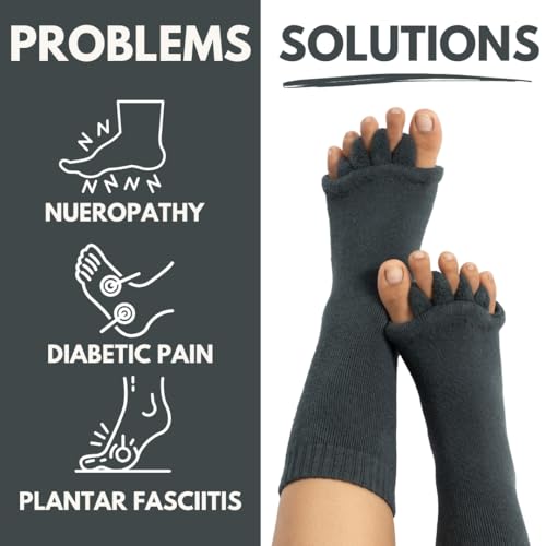 Image of DIRTS Original Foot Alignment 5-Toe Separator Orthopedic Cotton Socks for Women & Men - Bunion Corrector & Plantar Fasciitis Support (Grey, Large)