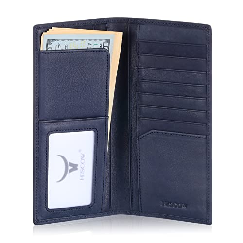 HISCOW Slim Leather Long Wallet for Men & Women, Italian Calfskin, Breast Pocket Wallet for Checkbook, Credit Cards
