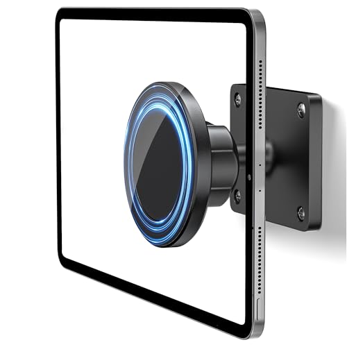 NINEFATICS Tablet Wall Mount Holder Compatible with MagSafe, 360° Rotating Magnetic iPad Wall Arm for 4.7'-12.9' Devices, Strong Aluminum Base, Fits iPhone 12–16, Phones & Tablets, Gym/Kitchen Use
