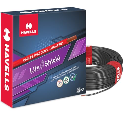 Image of Havells Lifeshield Cable WHFFZNKA11X0 1 sq mm Wire (Black)