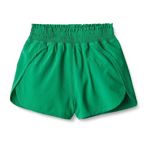 Amazon Essentials Girls High-Rise Athletic Performance Stretch Woven Shorts with Elastic Waistband Emerald Green Small