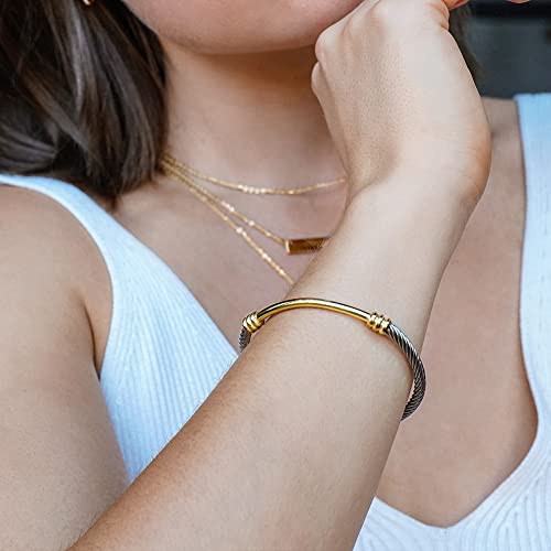 CIUNOFOR Cable Cuff Bracelets for Women, 7.5" Inner Circ.Twisted Cable Cuff Bangle Bracelet, Stainless Steel Gold Plated Jewelry4