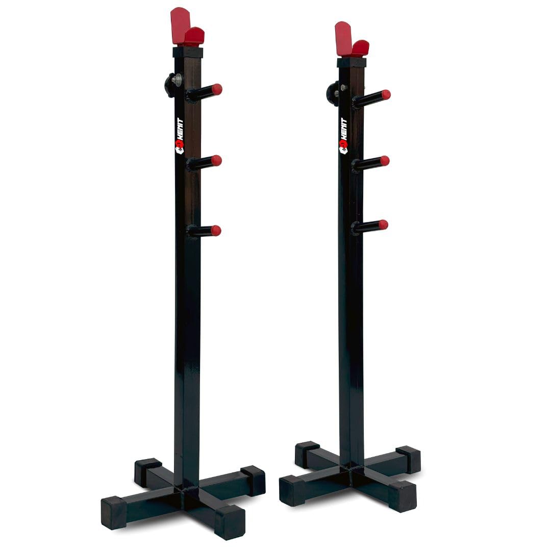 KENIT Heavy-Duty Adjustable Squat Rack with 4 Weight Plate Holders and Reinforced Stability Design,Adjustable Squat Stand, Bicep Stand, Barbell Stand for Squat Exercises, Red & Black-image-17