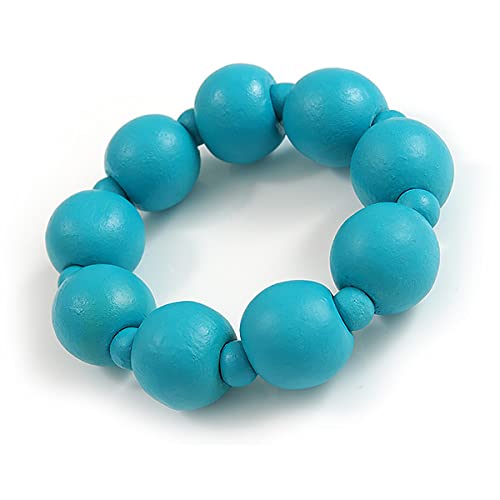 Collar de cuentas de madera largo de 90cm pulsera ajustable y pendientes turquesas 7