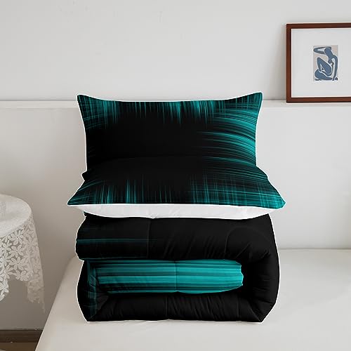 Image of Feelyou Geometric Artistic Smear Comforter Set King Size, Green and Black Comforter for Kids Toddler Modern Geometric Bedding Set Abstract Graffiti Art Duvet Set Durable Quilt Set
