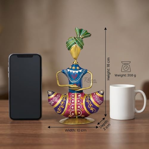 Image of Rajasthani Majira Player Mini Sardar Metal Showpiece, Handcrafted Traditional Figurine Table Decor Item for Corporate Bulk Gifting and Home Festive Decoration (Pack of 1)