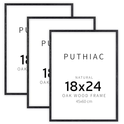 puthiac 18x24 ブラックオークウッドフレーム -18インチx24インチ 壁用ポスターフレーム、壁用18x24インチ写真フレーム、18x24インチ額縁、壁用フレーム18x24インチ(3個セット)