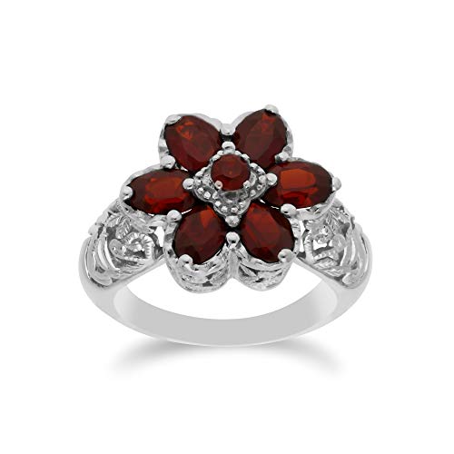 Image of 925 Sterling Silver Garnet Flower Ring