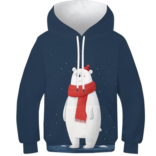 Sweat-shirt ours polaire imprimé 3D ado pull à capuche fille garçon 9-11Y