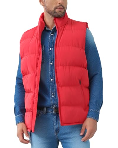 JIHUILAI Red Puffer Vest for Winter Warm Mens Bubble Vests Water-Resistant Outdoor Puffy Vest with Zipper Pockets Men Sleeveless Zip Up Jacket M