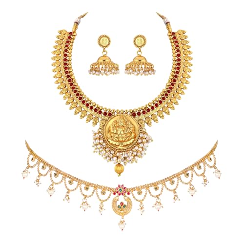 Image of Peora Gold Plated Bridal Jewellery Set with Kamarband Gift for Women Indian Traditional Ethnic Wedding