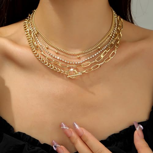Gold Stacked Necklaces for Women - Simple Layered Gold Necklaces Trendy Stack Chain Necklace Jewelry Gift for Women2