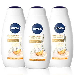 NIVEA White Peach and Jasmine Body Wash with Nourishing Serum, Pack of 3, 20 Fl Oz