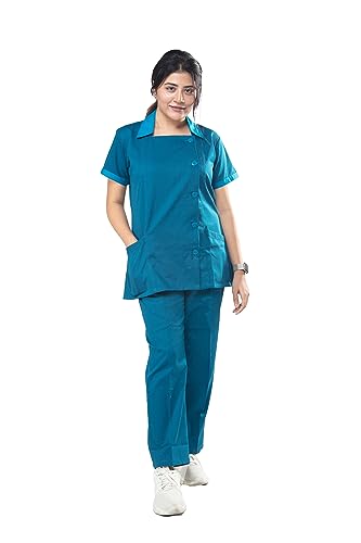 Image of UNIFORM CRAFT Women's Polyester and Cotton Twill Nurse Uniform Scrub Set with Collared Neck and Elastic Bottom, Jazz Blue (M)