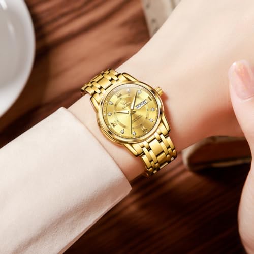 OLEVS Women Watch Stainless Steel Waterproof Diamond Small Face Quartz Analog Ladies Watches Fashion Gold Dial Women Wrist Watch