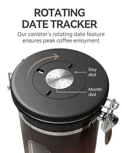 Image of Veken Coffee Canister with Window, Airtight Stainless Steel Container,Date Tracker, Kitchen Food Storage Jars for Beans, Ground, Espresso, Rice,Tea,Sugar, Cereal, Gifts, Scoop,Copper, 22OZ (Pack of 2)