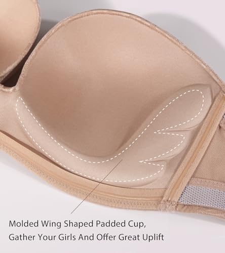 Image of HACI Push Up Strapless Bra for Women Anti-Slip Padded Wireless Invisible(Brown,36D)