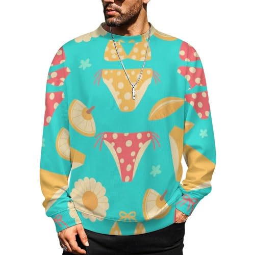 MoBlinko Summer Bikini Flowers Mens Sweater Crewneck Sweater Lightweight Sweaters for Men Long Sleeve Pullover