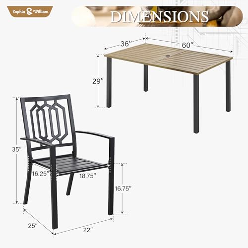 Image of Sophia & William Patio Table and Chairs Set, Outdoor Dining Set for 6, 7 Piece Metal Patio Furniture, 60 inch Rectangular Table with Wood-Like Tabletop(Geometry)