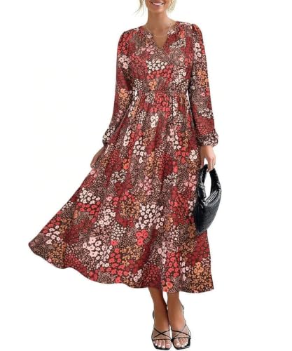 Image of TIYOMI Womens Plus Size Dresses Fall Long Sleeve Maxi Dresses V Neck Floral Spring Party Dress with Pockets XL-5XL (14W-28W)