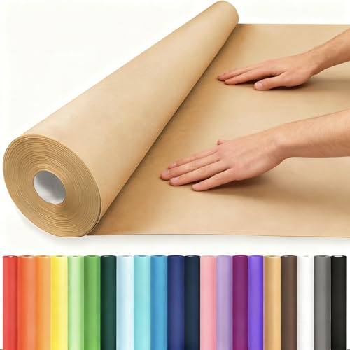 Vanhench 36'x 2520' (210') Brown Wrapping Paper Roll for Bulletin Board Paper, Kraft Paper, Thanksgiving Christmas Gift Art Craft Bouquet Flower Poster Packing Shipping Moving Supplies, 70GSM 50LB