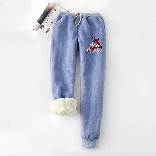 Womens Christmas Sherpa Lined Sweatpants Warm Fleece Lined Sweatpants Fleece Xmas Print Jogger Pant Winter Clothes Trousers #TOP1
