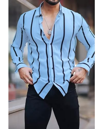 Image of OCTAVIAN Men Regular Fit Striped Curved Collar Casual Shirt