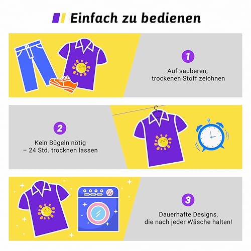 APOGO 24 Textilstifte Waschmaschinenfest, Textilmalstifte, Textilfarbe Stoffmalfarben Waschfest Stoffmalstifte Textilmarker für T shirt, Stoffbeutel zum Bemalen Hut Stoff Basteln Stifte