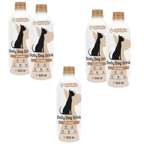 Bebida Diaria para Perros - 500 ml -con Vitaminas y con Minerales O con Colágeno - Bienestar Canino - Todas Las Edades y Razas - ANIMALUJOS (5 Botellas, con Colágeno)