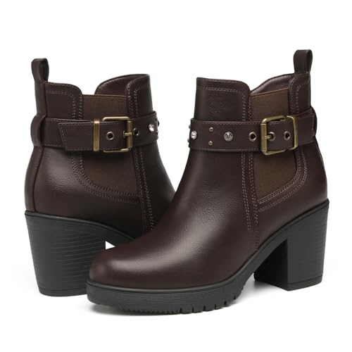 DECARSDZ Women's Ankle Boots Elastic Slip-On Chunky Heel Platform Fashion Booties Shoes3