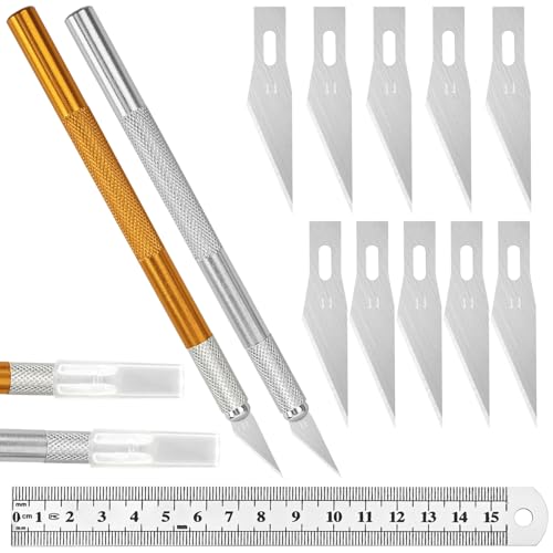 ARWIG Set de 2 Couteaux de précision | Scalpel de Coupe | Couteau de Loisir avec 10 Lames de Rechange et règle de Mesure | Outil de découpe précis pour...