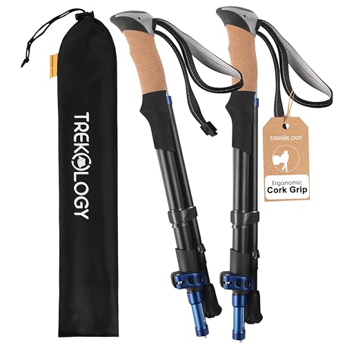 TREKOLOGY Bâtons de Randonnée Pliables – 2PCS Ultralégers avec Poignée en Liège – Bâtons de Marche Nordique, Trail, Trekking, Camping – Modèle...