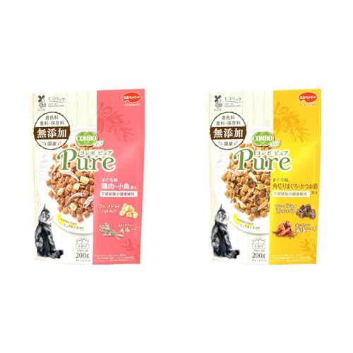 【セット買い】コンボ キャットフード ピュア キャット 【無添加素材使用】 【国産】 【小分包装】 まぐろ味・鶏肉・小魚添え 200g + コンボ ピュア キャット 【無添加素材使用】 【国産】 【小分包装】 まぐろ味・角切りまぐろ・かつお節添え 200g