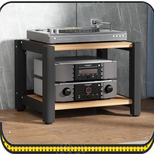 Reproductor de CD y amplificador HiFi en mueble rack para cine en casa de 2 niveles