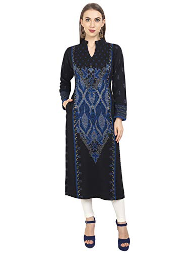 Image of Rosary Women's Winter Wear Solid Woolen Warm Straight Kurti with 2 Side Pockets