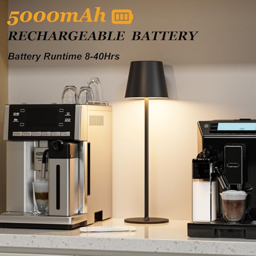 Image of Kakanuo Black Cordless Table Lamp Rechargeable - KK 1 Pack 5000mAH Battery Operated Lamp for Counter, 3 Color Stepless Dimming Wireless Lamps for Dining Kitchen, Outdoor Patio, Touch Control