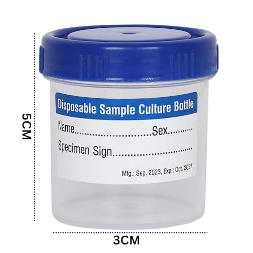 Image of 50ml Sterile Sample Collection Containers - Pack of 100 | Individually Pouch Packed, Leak-Proof, Disposable Plastic Containers for Urine, Stool & Lab Samples
